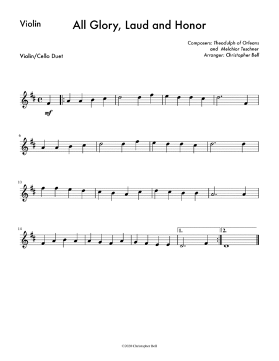 All Glory, Laud and Honor (Violin/Cello Duet) String Duet scores gallery preview page 2