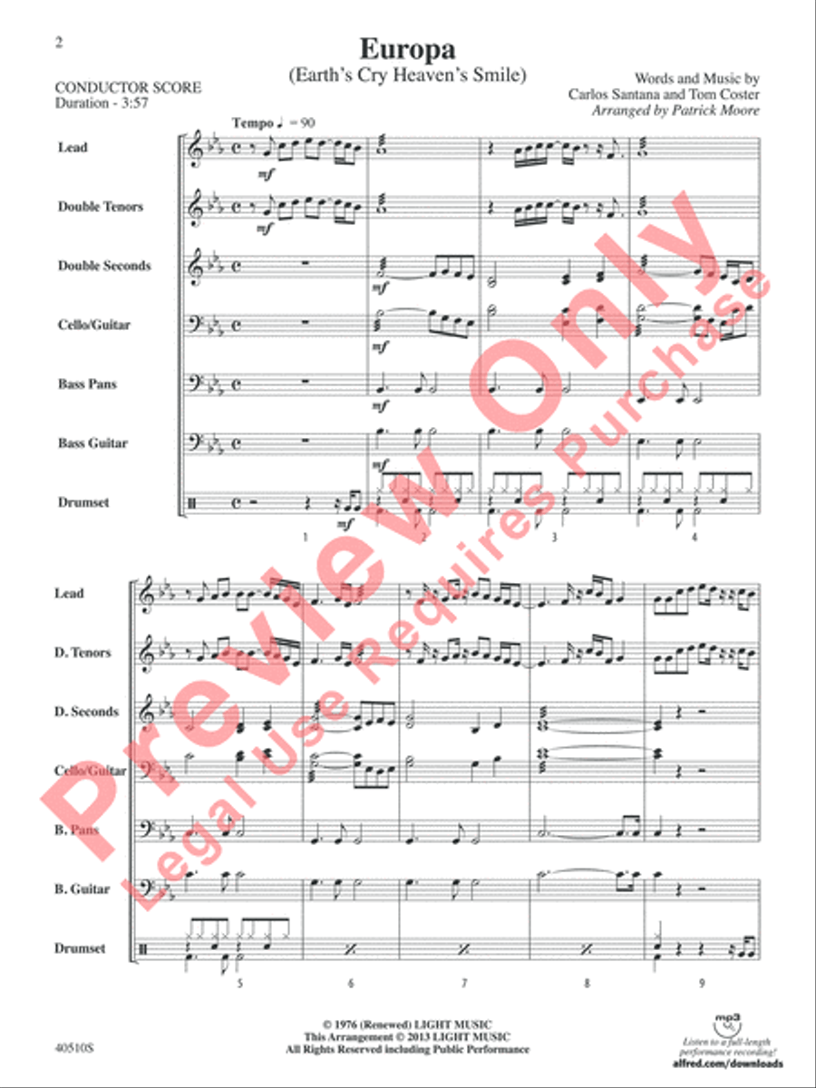 Europa (Earth's Cry Heaven's Smile) Steel Drum Band scores gallery preview page 3