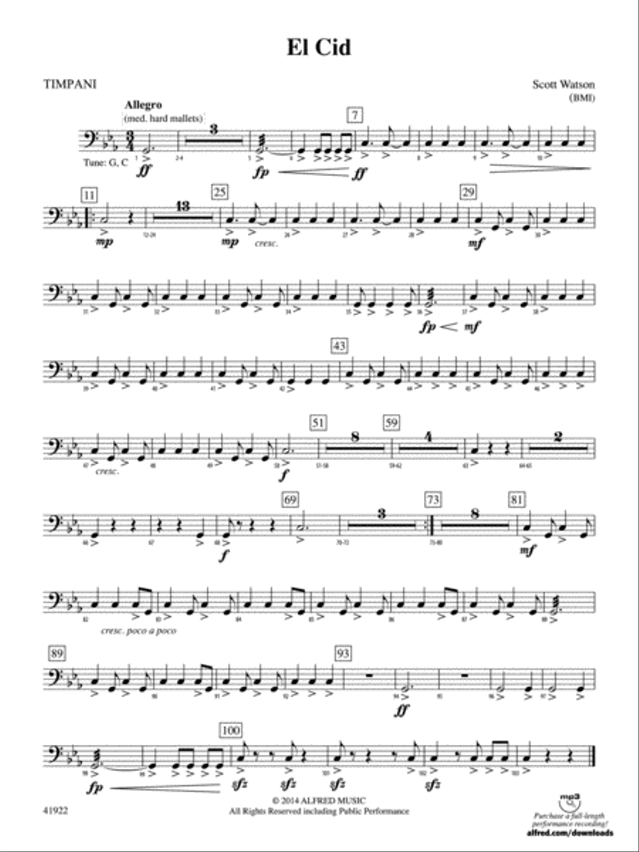 El Cid: Timpani Concert Band scores gallery preview page 1