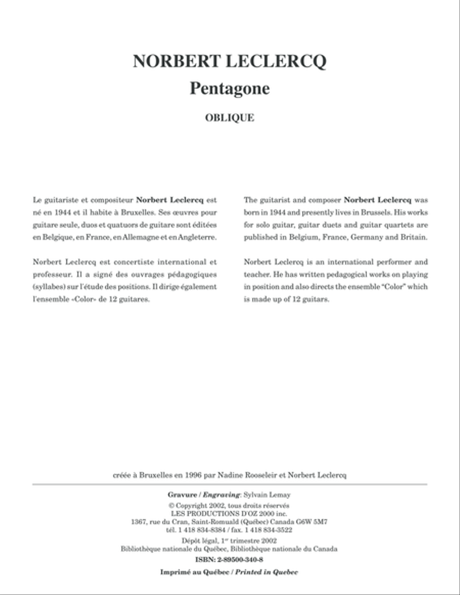 Pentagone - Oblique Classical Guitar scores gallery preview page 1