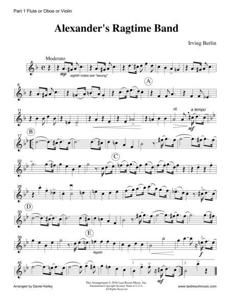 Alexander's Ragtime Band for Woodwind, String, and Piano Trio Full Set of Parts