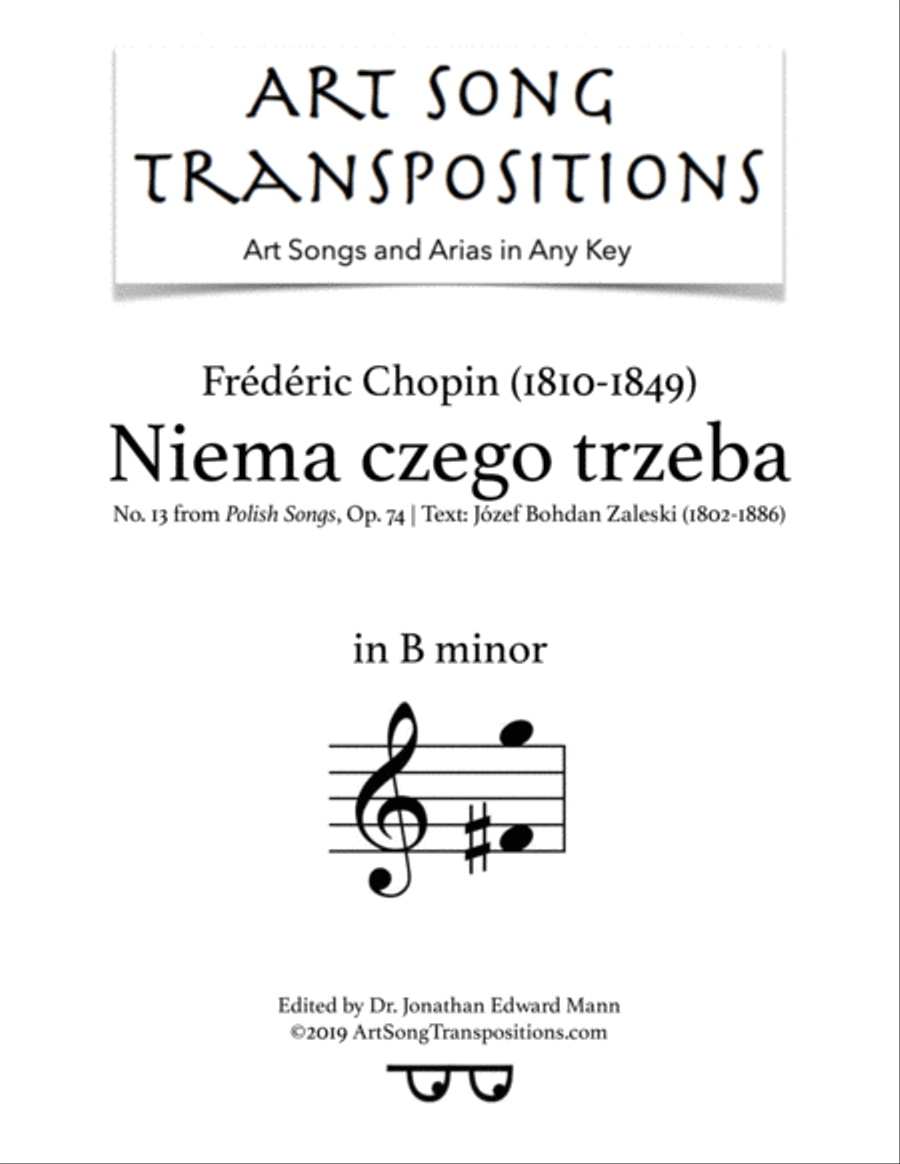 CHOPIN: Niema czego trzeba, Op. 74 no. 13 (transposed to B minor) Voice scores gallery preview page 1