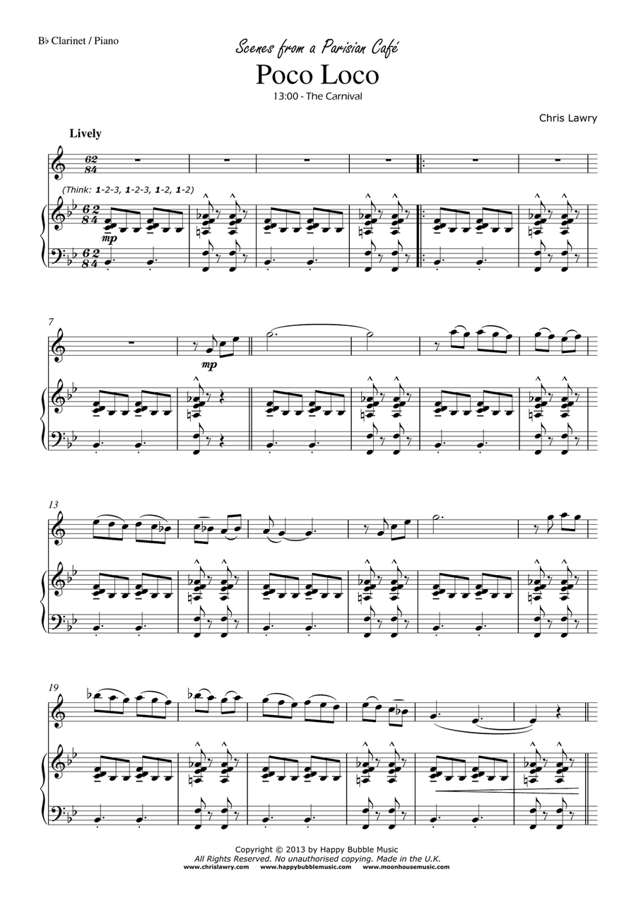Poco Loco - for Bb Clarinet & Piano (from Scenes from a Parisian Cafe) B-Flat Clarinet scores gallery preview page 3