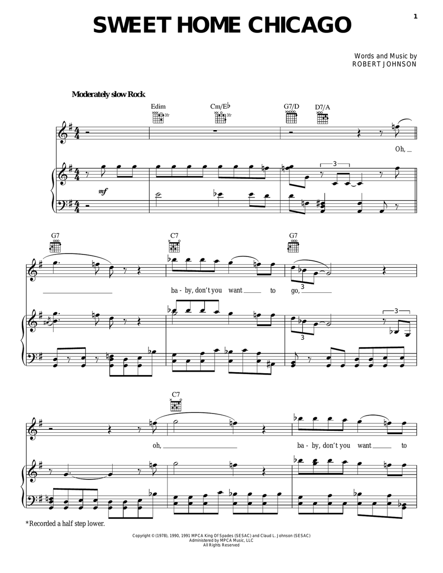 Sweet Home Chicago Piano, Vocal, Guitar scores gallery preview page 1