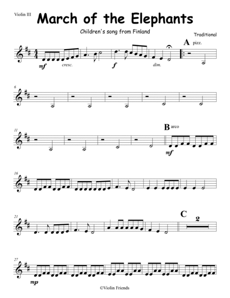Sheet music for Violin Quartet: March of the Elephants image number null