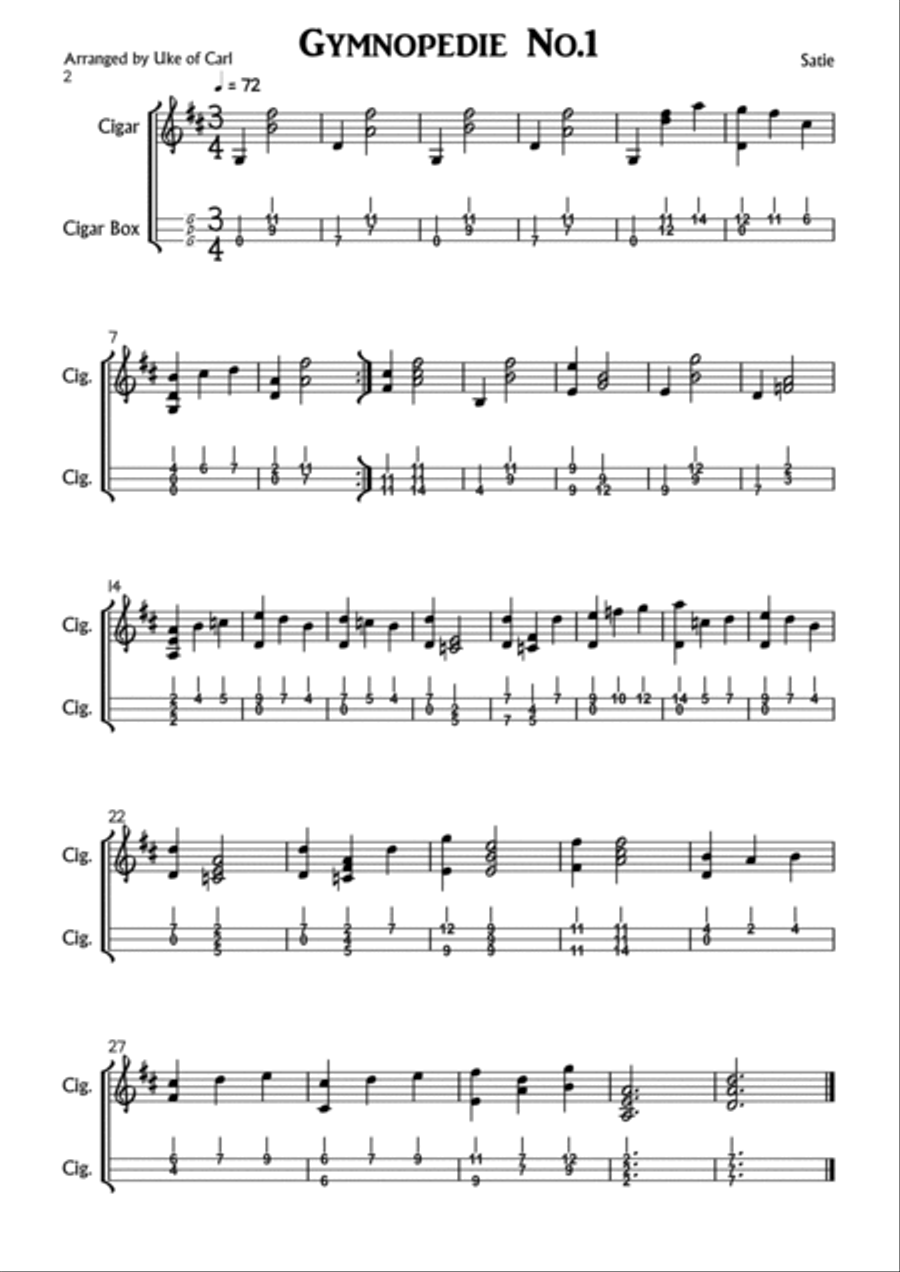 Gymnopedie No.1 - Cigar Box Guitar Solo scores gallery preview page 2
