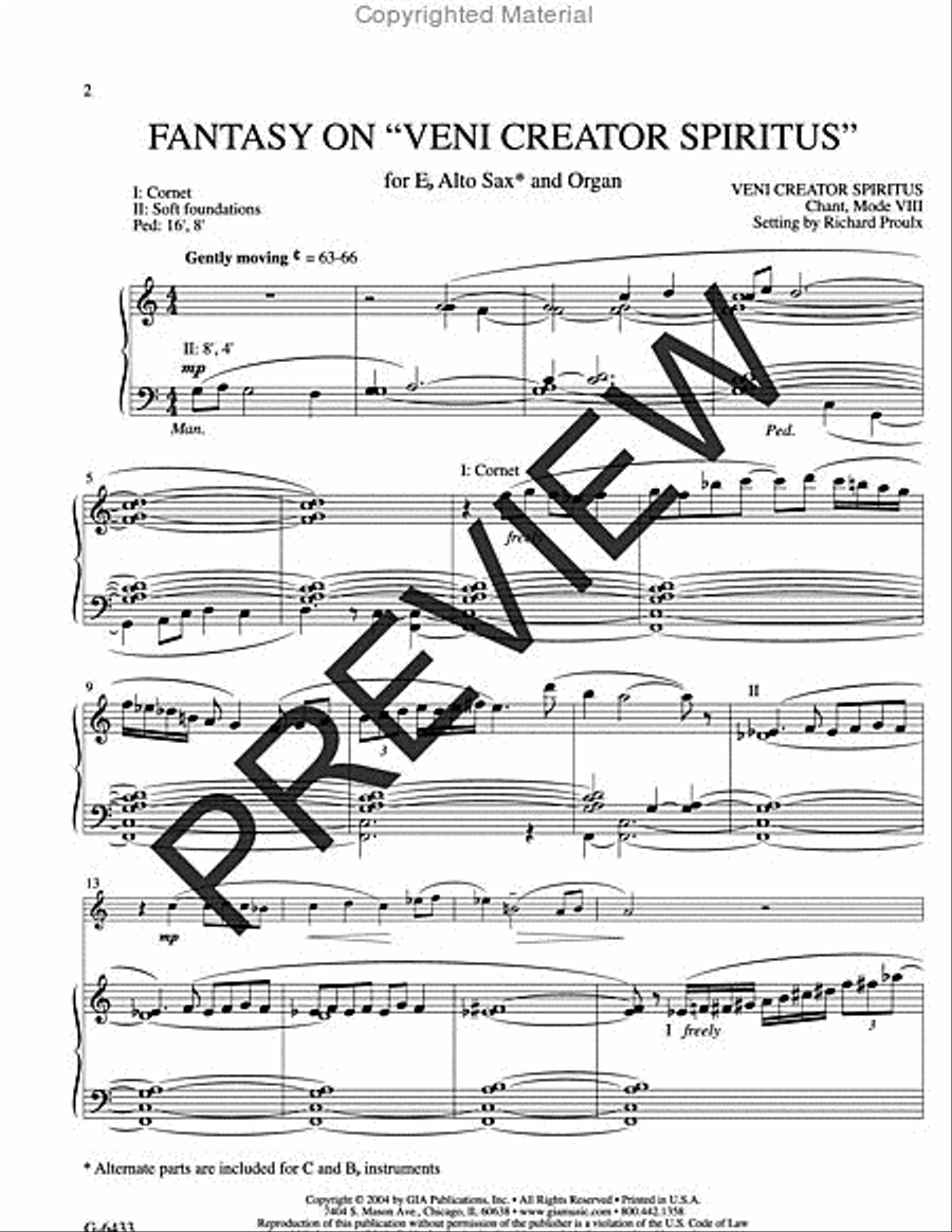 Fantasy on VENI CREATOR SPIRITUS Alto Saxophone scores gallery preview page 2