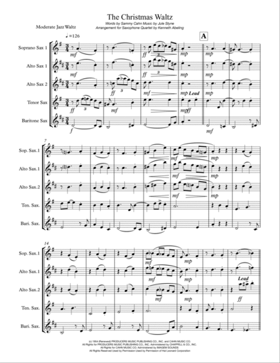 The Christmas Waltz Saxophone Quartet scores gallery preview page 2