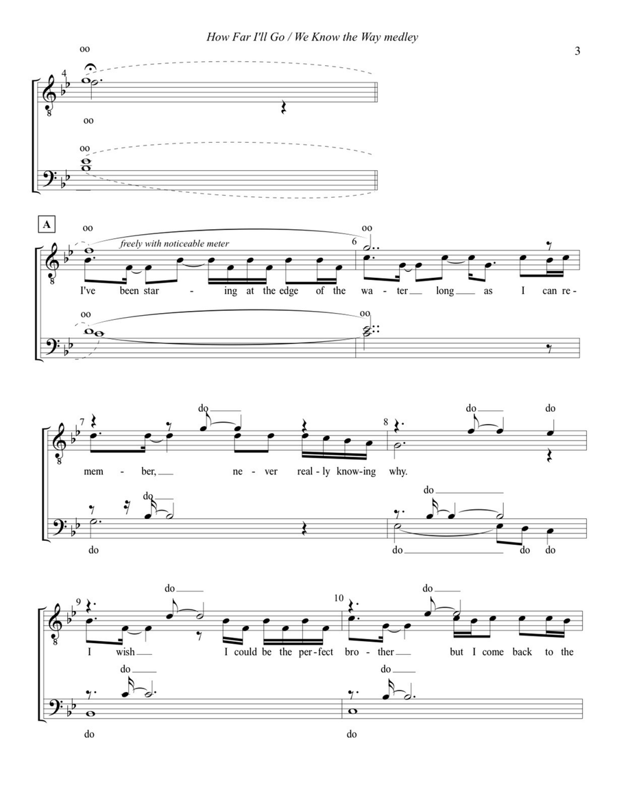 Medley: How Far I'll Go with We Know The Way TTBB scores gallery preview page 2