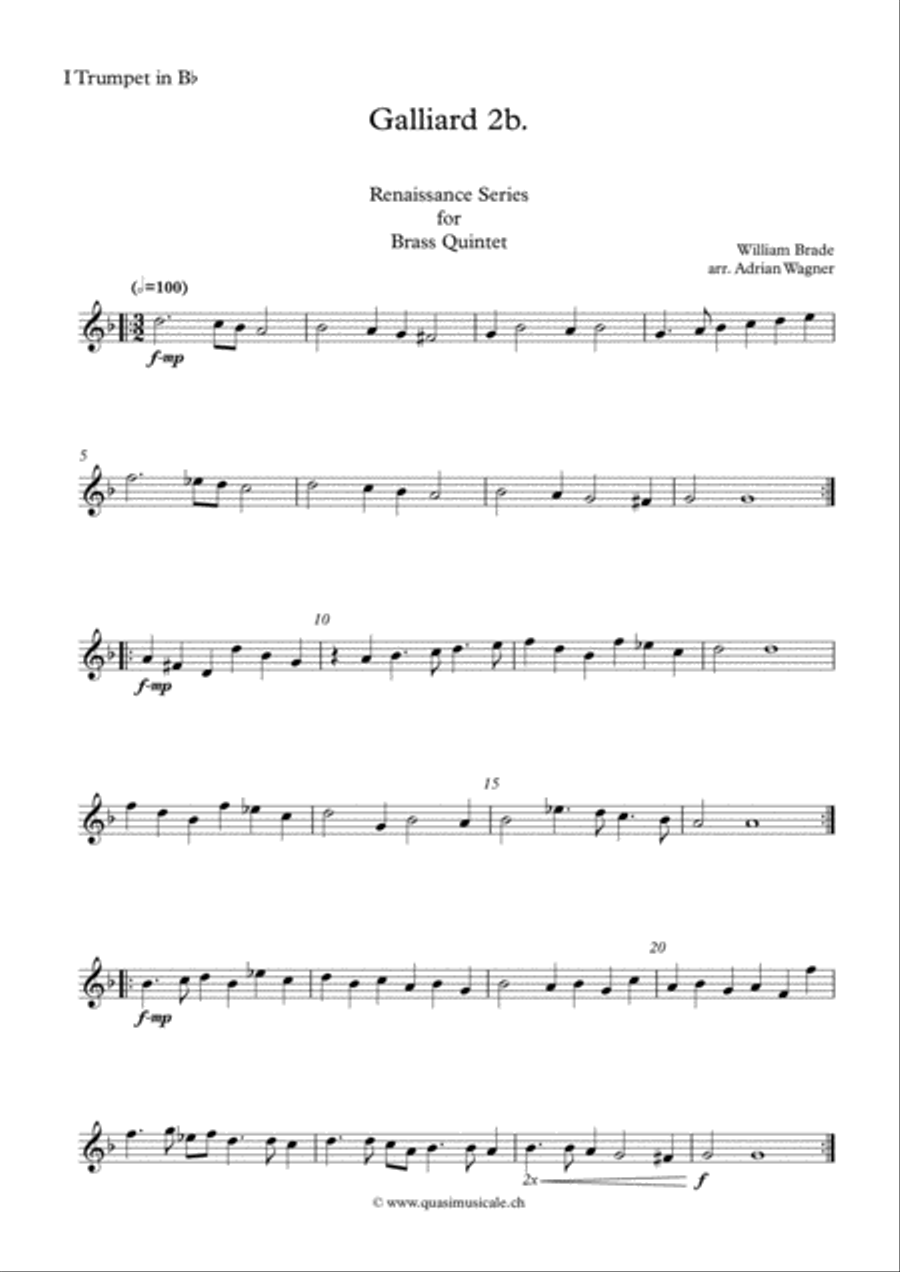 Galliard 2b. (William Brade) Brass Quintet arr. Adrian Wagner Brass Quintet scores gallery preview page 5