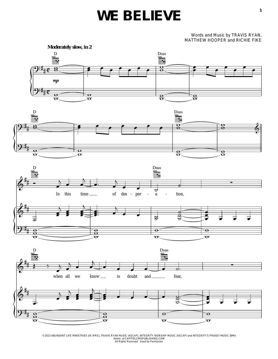 We Believe We Believe Piano, Vocal, Guitar scores gallery preview page 1