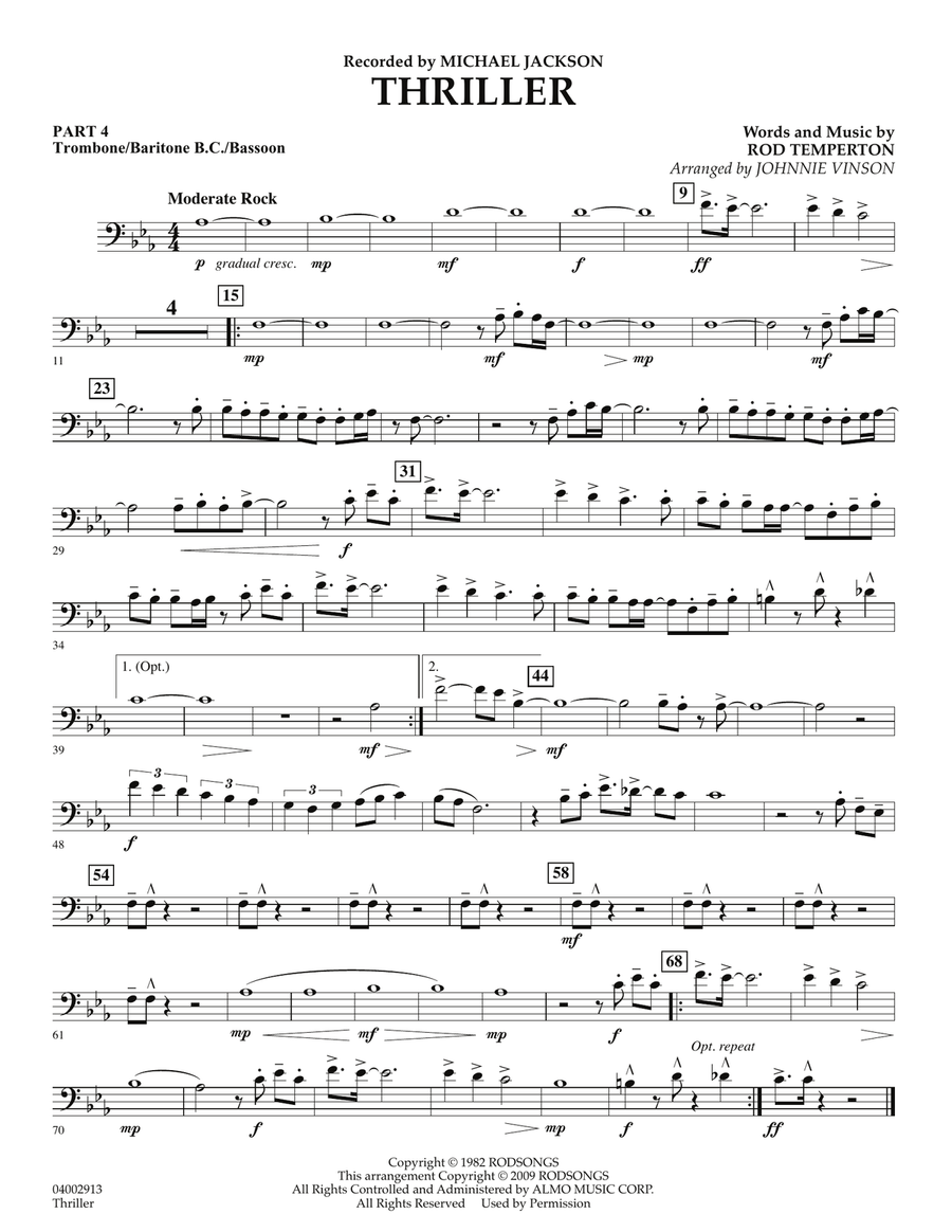 Thriller - Pt.4 - Trombone/Bar. B.C./Bsn. Concert Band scores gallery preview page 1