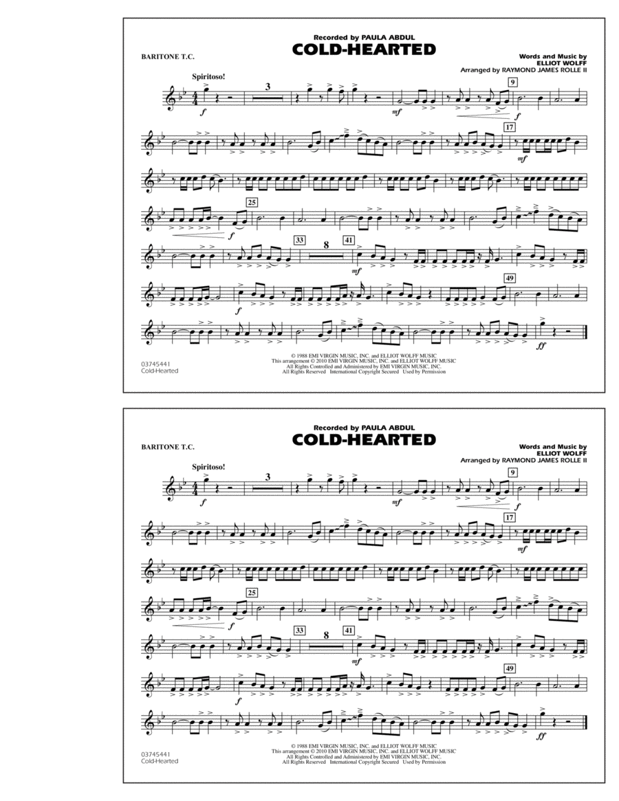 Cold-Hearted (Featured in Drumline Live) - Baritone T.C. Baritone Horn TC scores gallery preview page 1