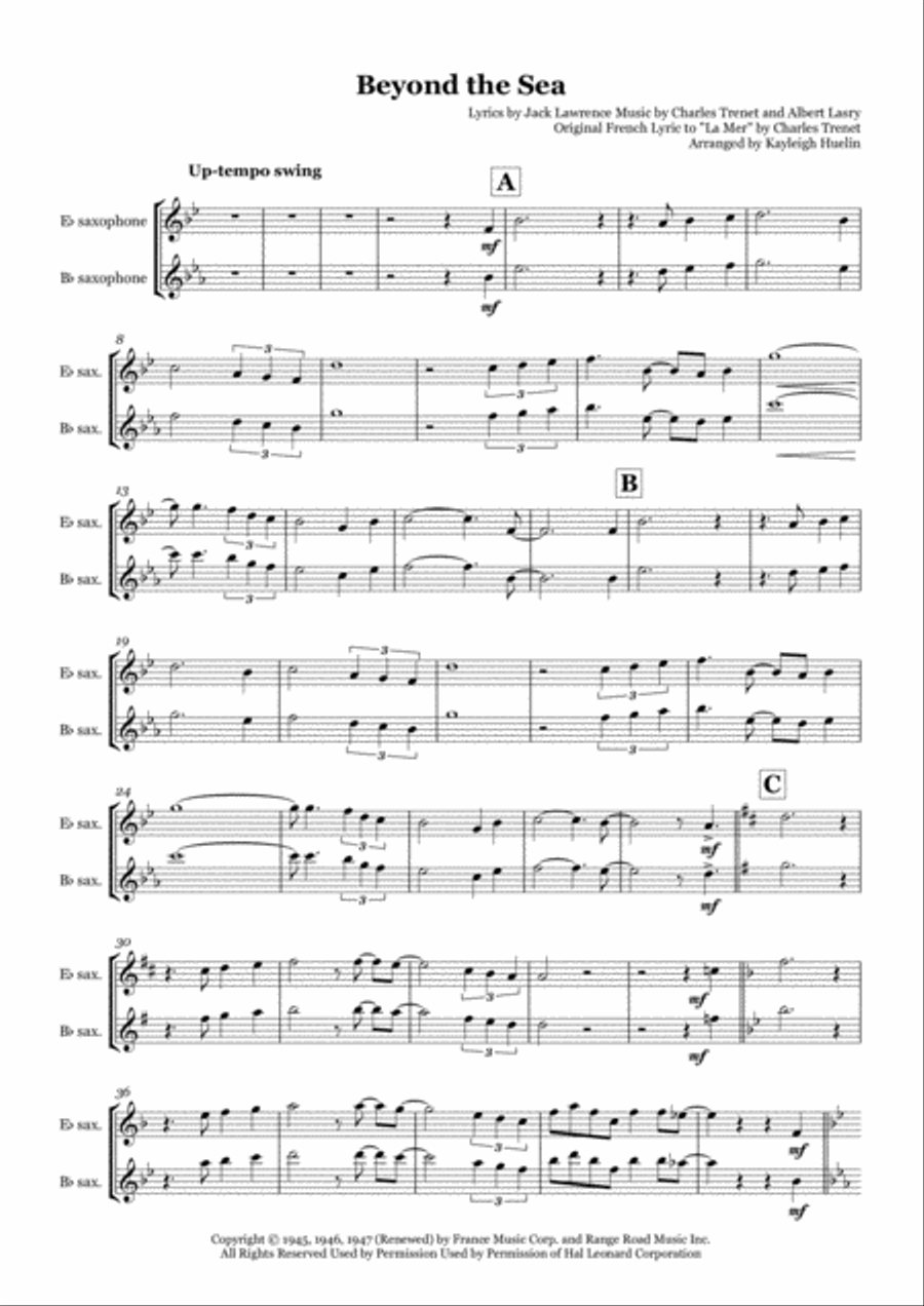 Beyond The Sea Woodwind Quartet scores gallery preview page 1