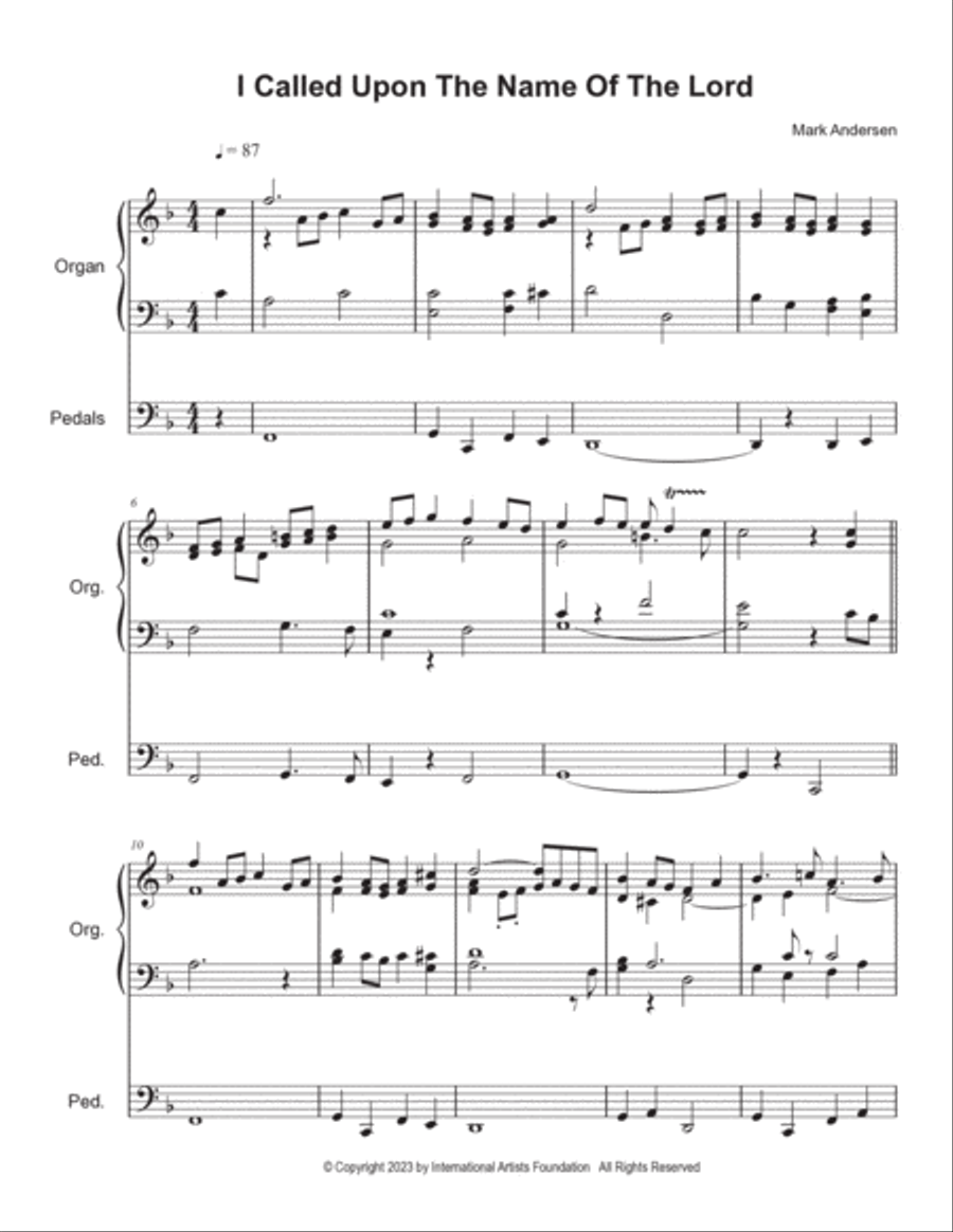 I Called Upon The Name Of The Lord Prelude for organ by Mark Andersen Organ Solo scores gallery preview page 2