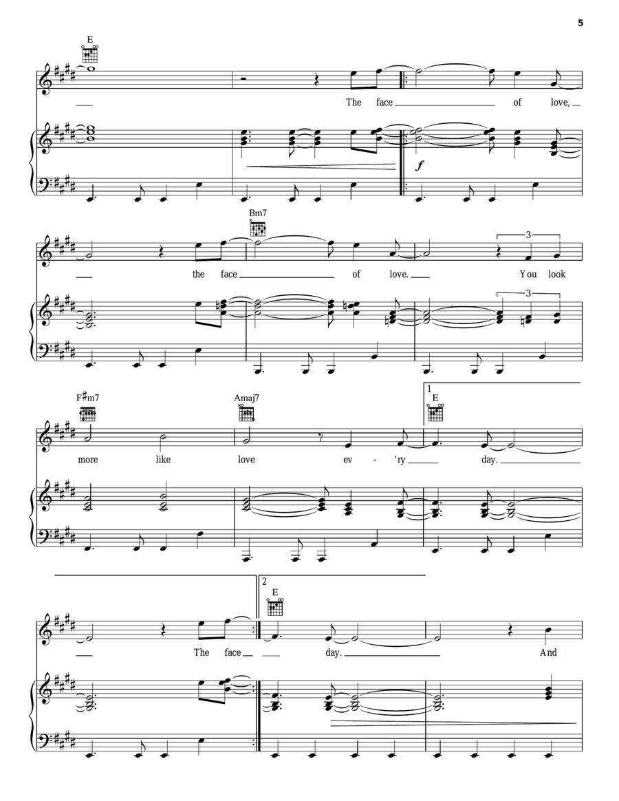 The Face Of Love Piano, Vocal, Guitar scores gallery preview page 5