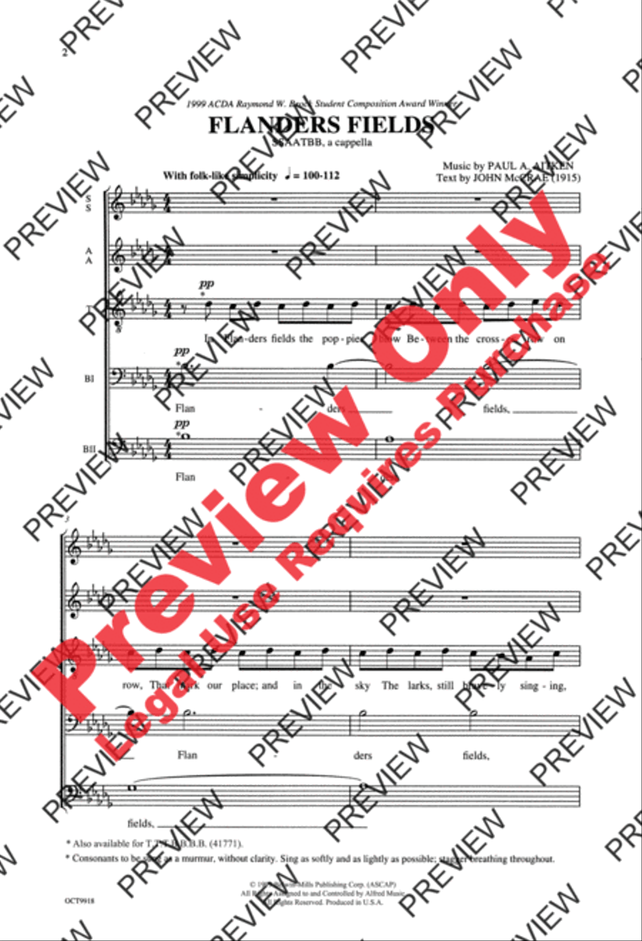 Flanders Fields 4-Part scores gallery preview page 2