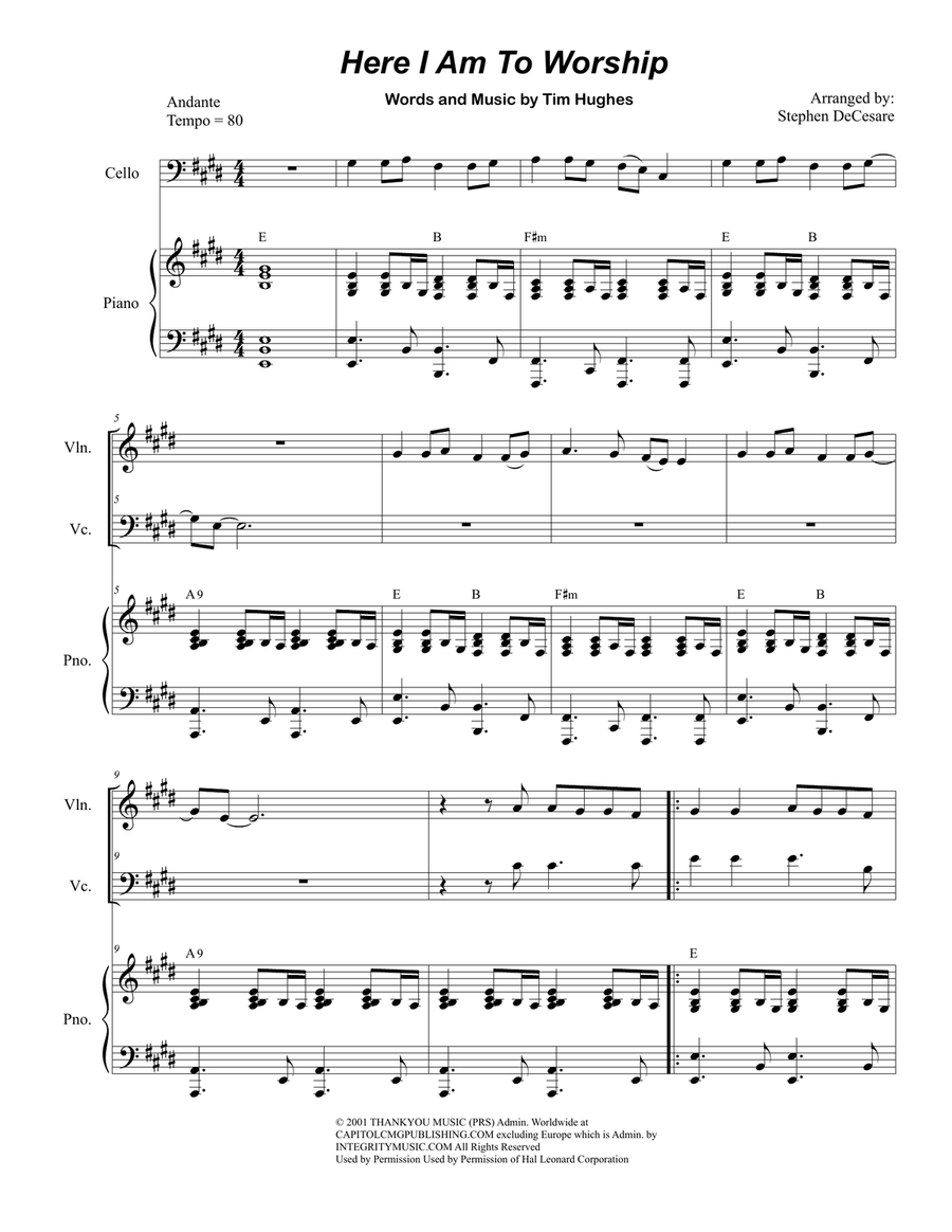 Here I Am To Worship Piano Trio scores gallery preview page 1