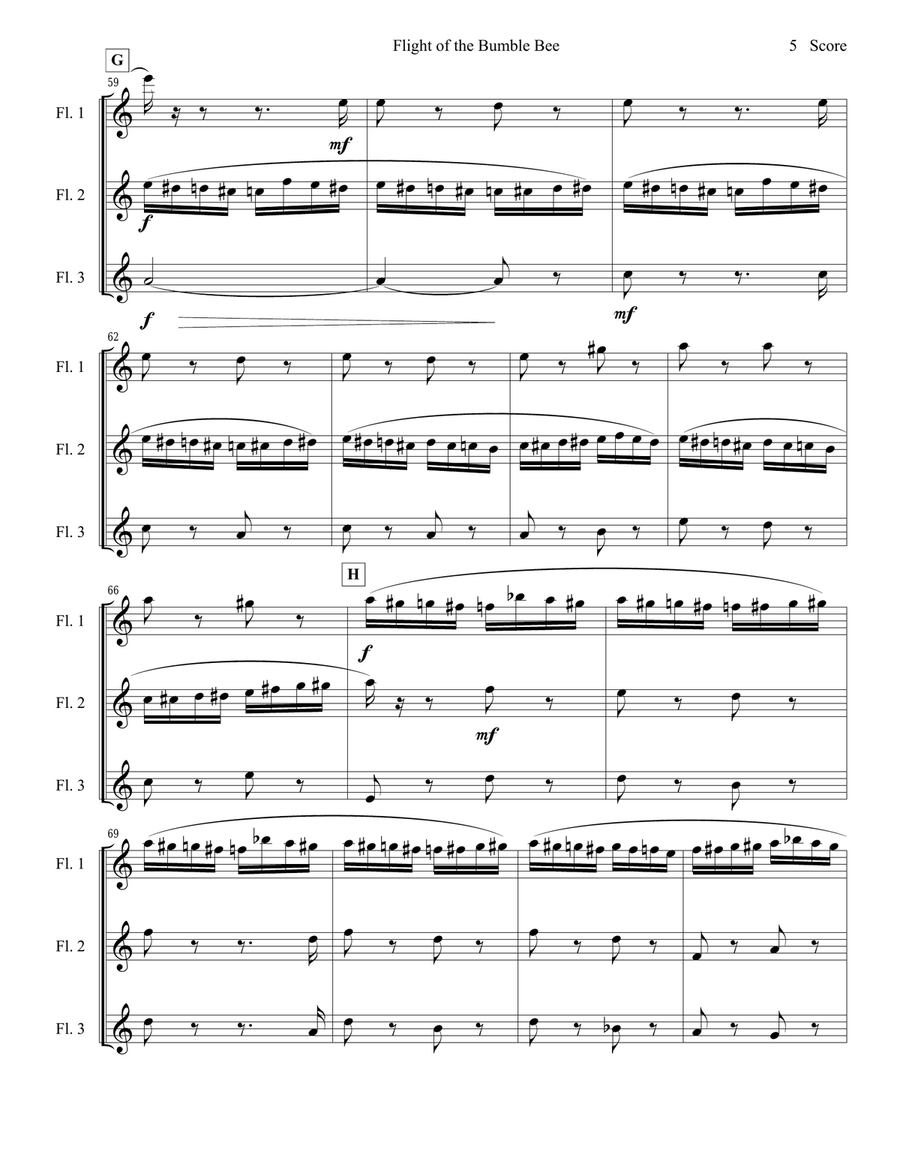 Flight of the Bumble Bee for flute trio Flute Trio scores gallery preview page 6