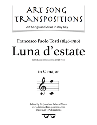 Book cover for TOSTI: Luna d'estate (transposed to C major)