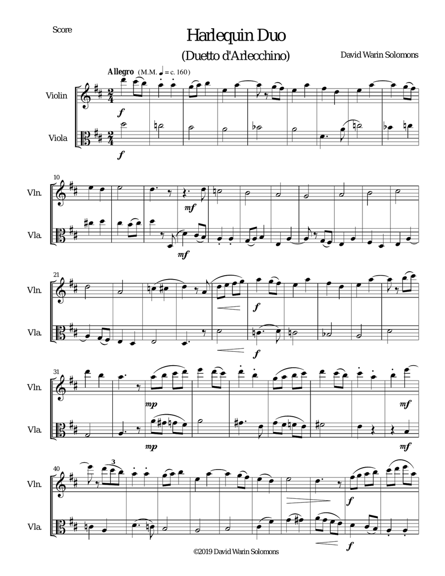 Harlequin Duo (Duetto d'Arlecchino) for violin and viola String Duet scores gallery preview page 1