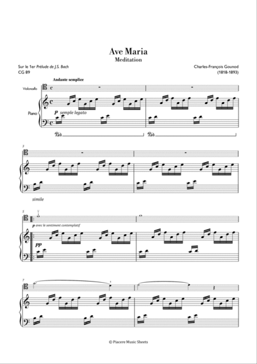 Gounod - Ave Maria Meditation in C Major - Intermediate Piano scores gallery preview page 2