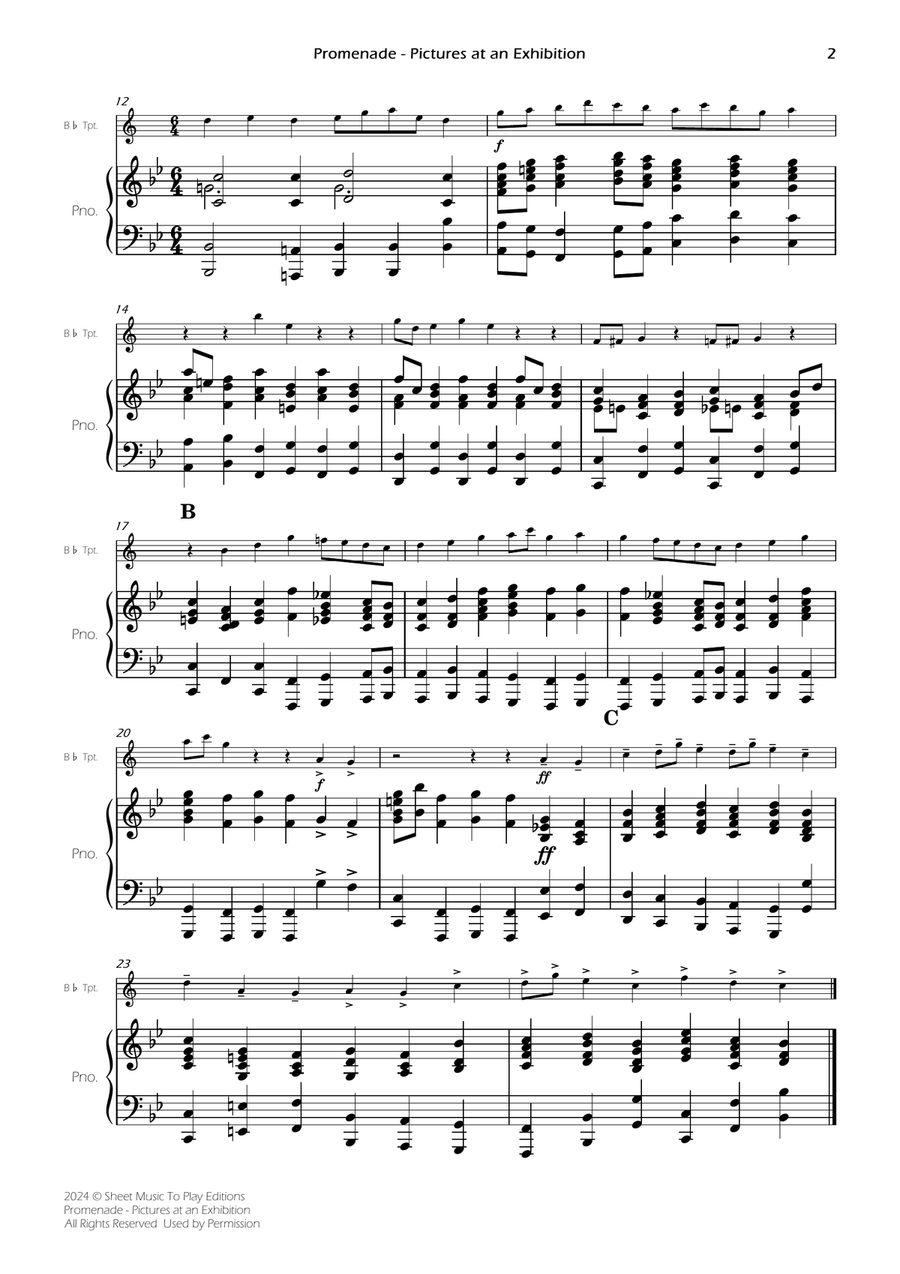 Pictures at an Exhibition - Promenade - Bb Trumpet and Piano (Full Score and Parts) image number null