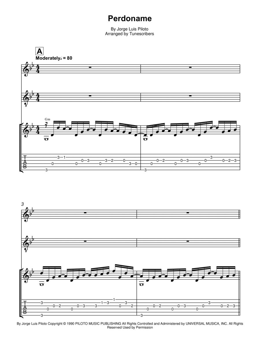 Perdoname Guitar Tablature scores gallery preview page 1