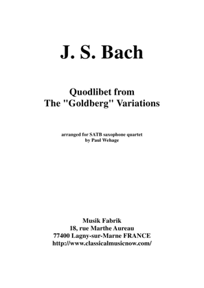 Book cover for J.S. Bach: Quodlibet from the Goldberg Variations, arranged for SATB saxophone quartet