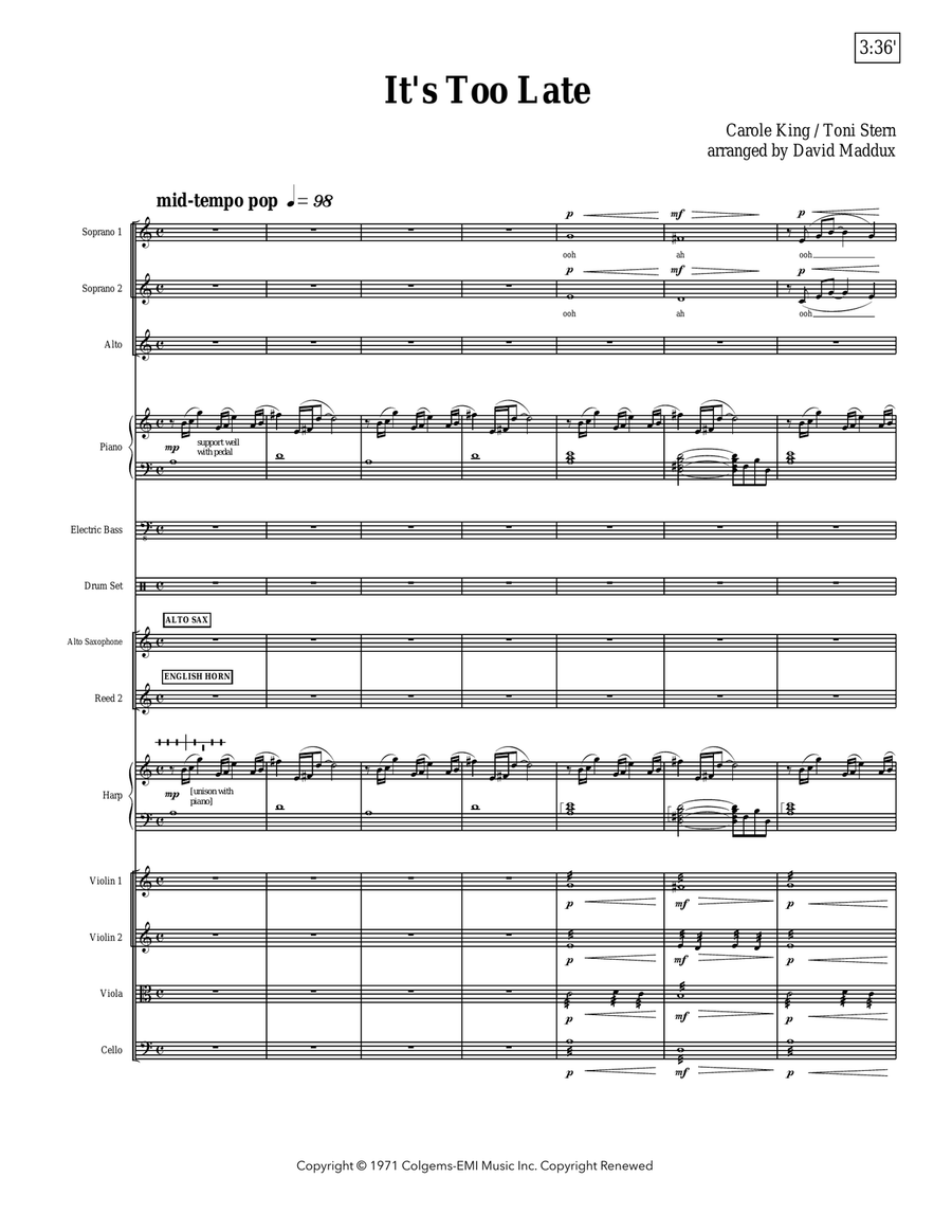 It's Too Late by Carole King Large Ensemble - Digital Sheet Music