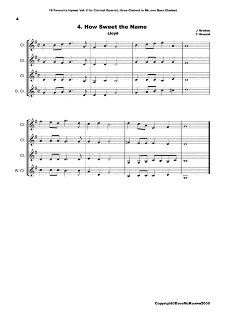 16 Favourite ﻿Hymns for Clarinet Quartet (Vol 2.) image number null