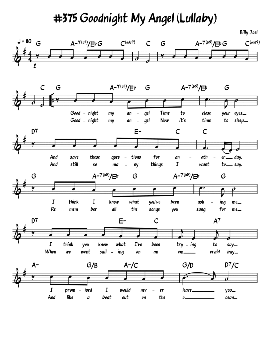 Lullabye (goodnight, My Angel) Piano, Vocal, Guitar scores gallery preview page 1
