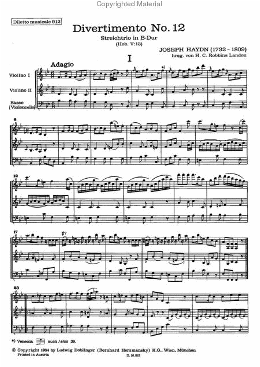 Streichtrio Nr. 12 B-Dur Hob. V:12 Violin scores gallery preview page 2