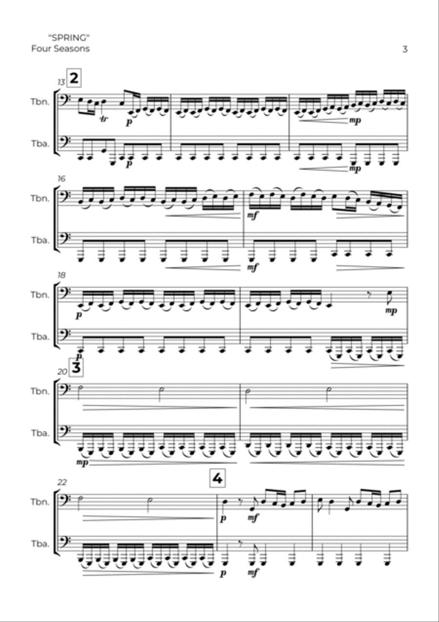 SPRING - FOUR SEASONS - TROMBONE & TUBA Brass Duet scores gallery preview page 3