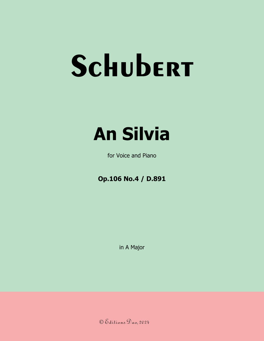 An Silvia, by Schubert, D.891, in A Major Voice scores gallery preview page 1