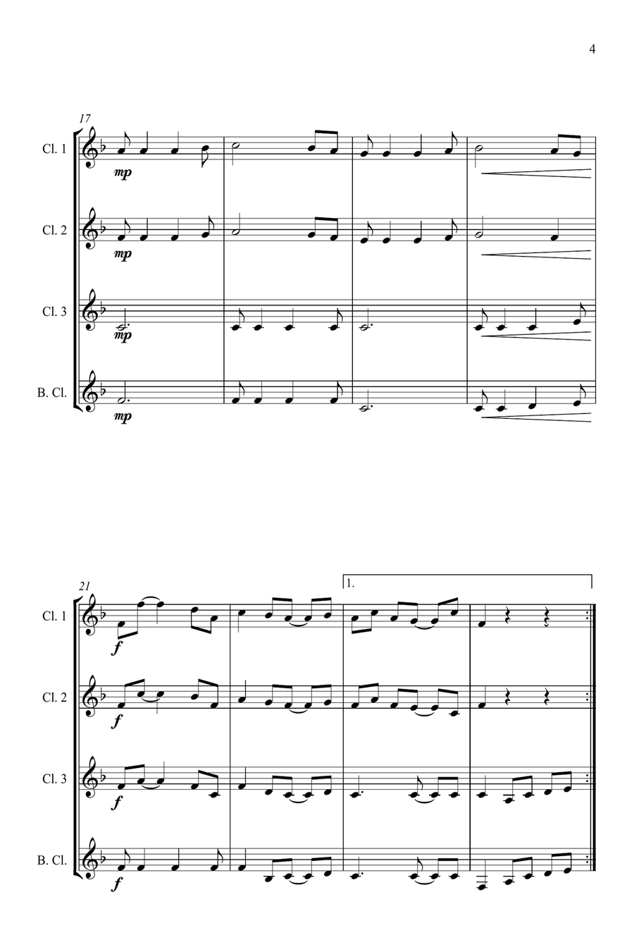 Jazz Carols Collection #3 Clarinet Quartet (Deck the Halls; Good King Wenceslas; Joy to the World) Clarinet Quartet scores gallery preview page 6