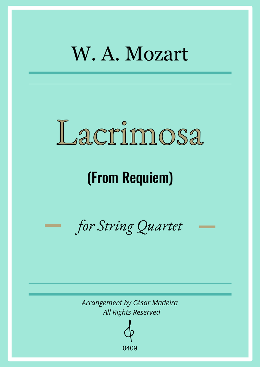 Lacrimosa from Requiem by Mozart - String Quartet (Full Score and Parts) String Quartet scores gallery preview page 1