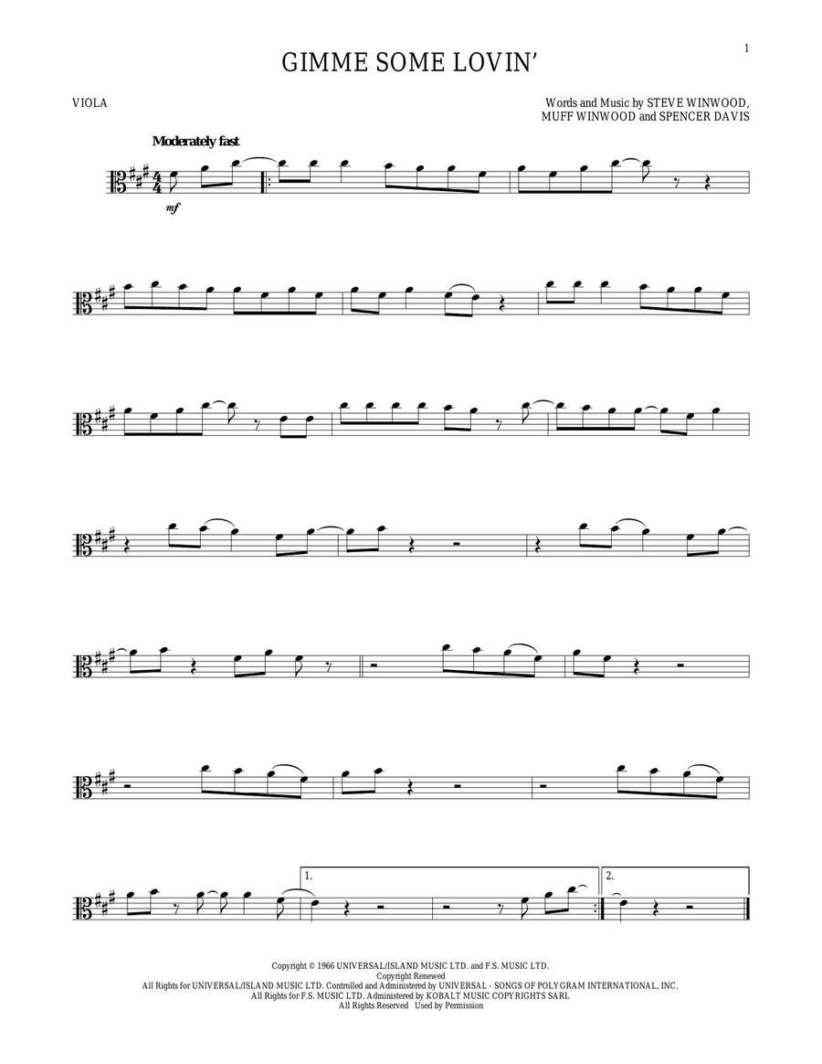 Gimme Some Lovin' Gimme Some Lovin' Viola Solo scores gallery preview page 1