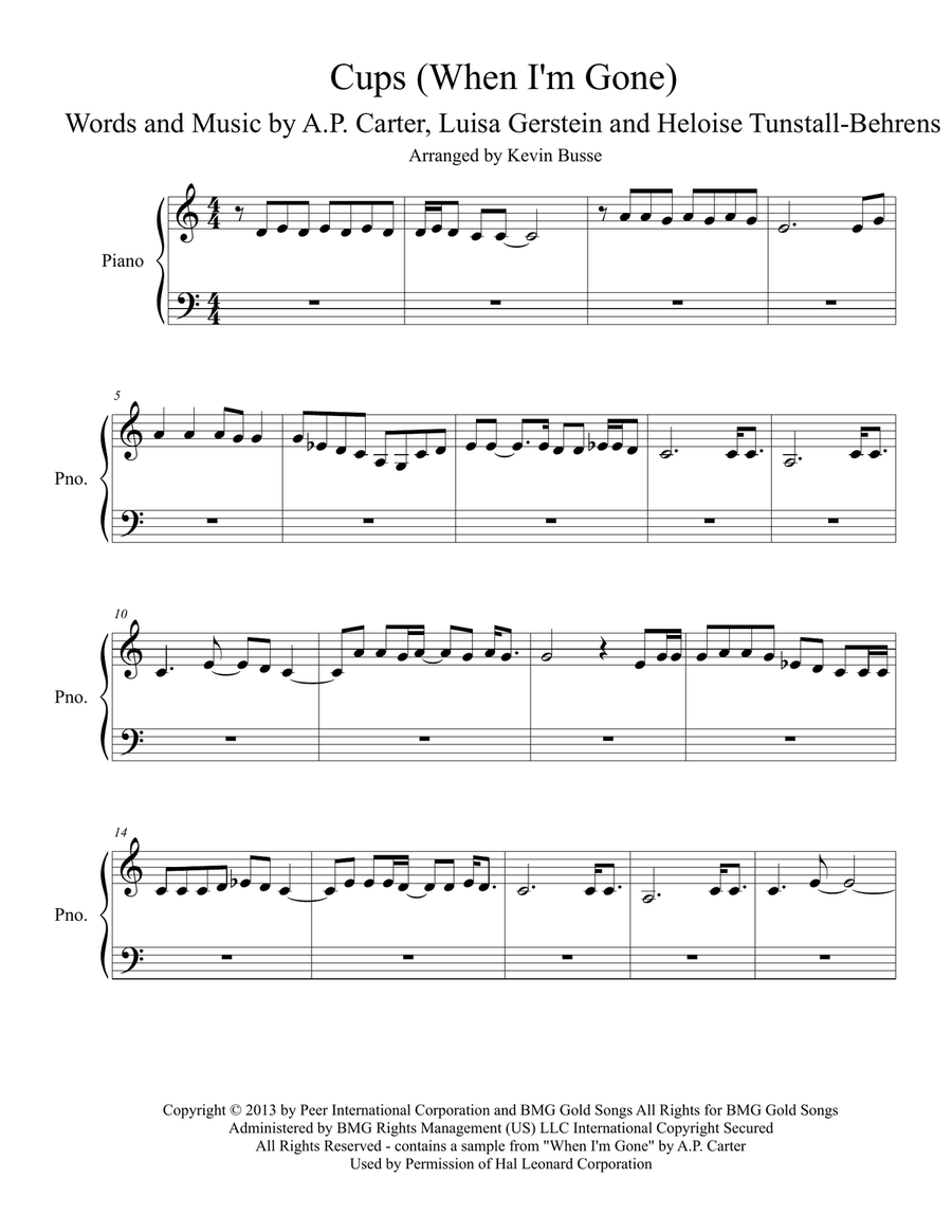 Cups (When I'm Gone) Easy Piano scores gallery preview page 1