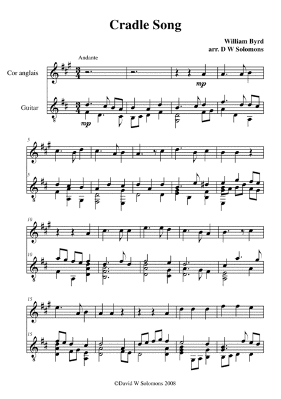 Byrd's Cradle Song for cor anglais and guitar English Horn scores gallery preview page 1