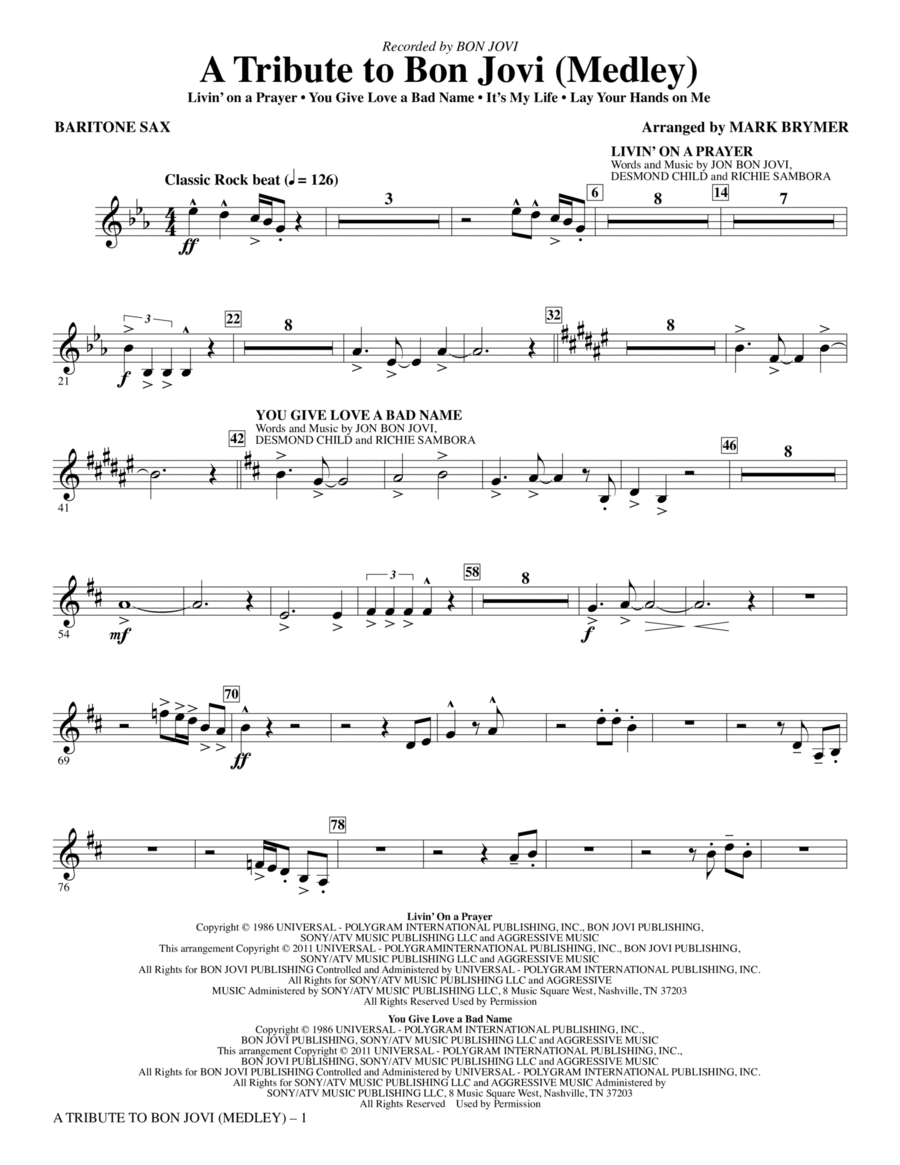 A Tribute To Bon Jovi (Medley) - Baritone Sax Choir scores gallery preview page 1