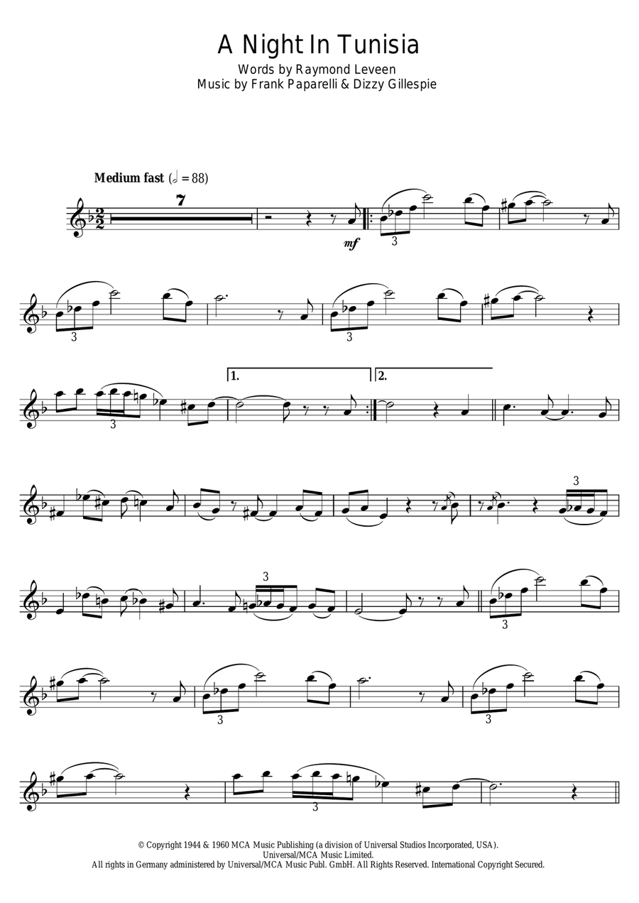 A Night In Tunisia Tenor Saxophone scores gallery preview page 1