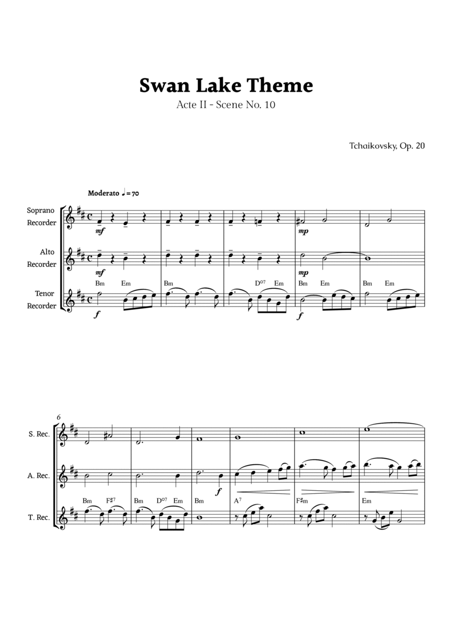 Swan Lake Theme by Tchaikovsky Chamber Music scores gallery preview page 1
