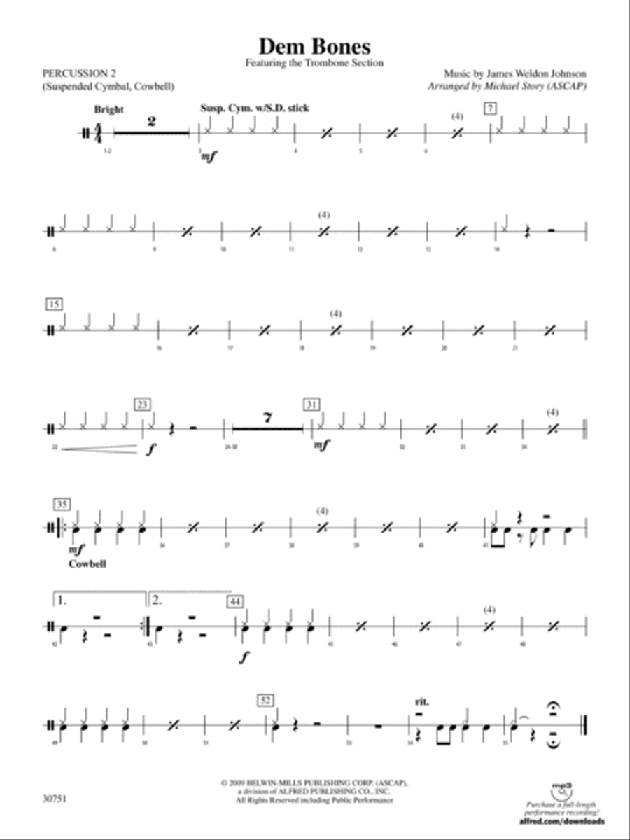 Dem Bones: 2nd Percussion Concert Band scores gallery preview page 1