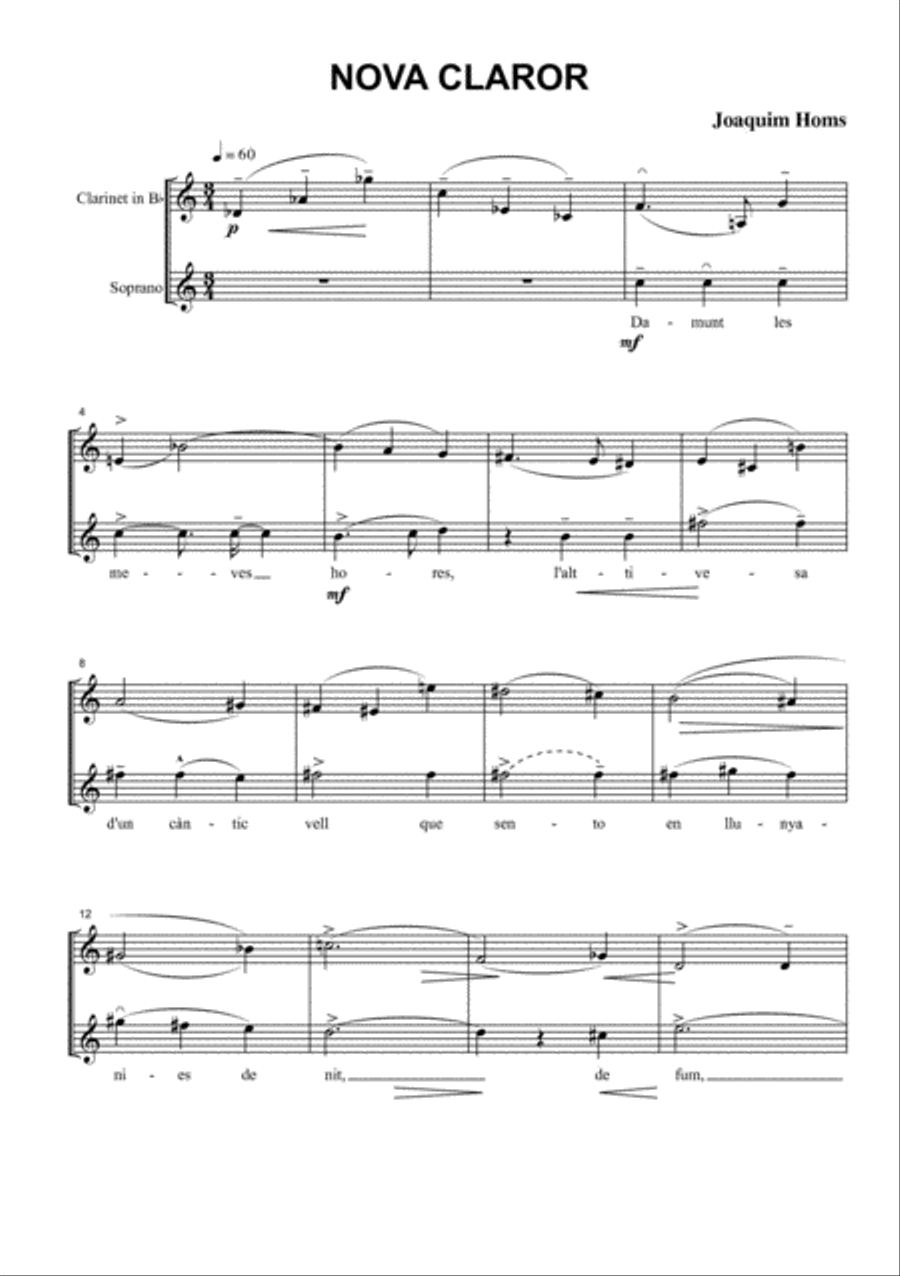 Les Hores: Dos poemes de S. Espriu for Voice and Clarinet Voice scores gallery preview page 3