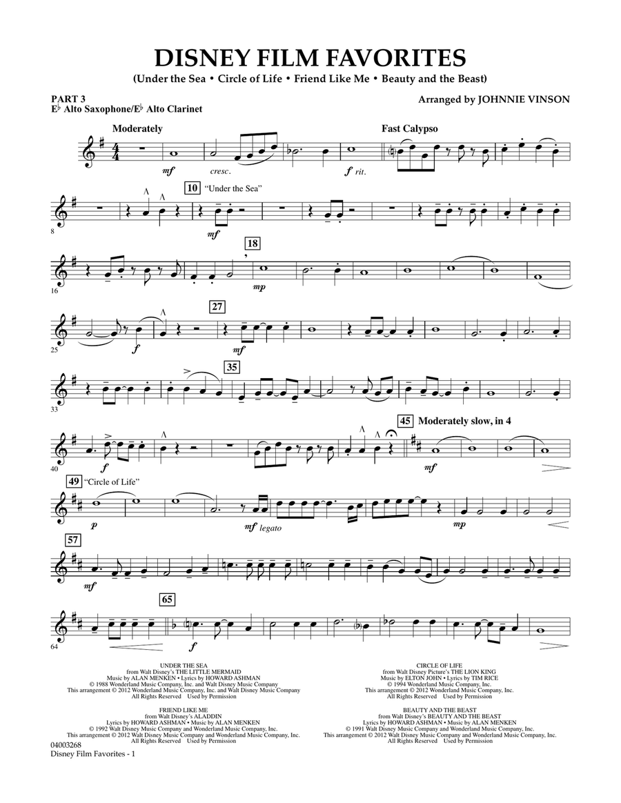 Disney Film Favorites - Pt.3 - Eb Alto Sax/Alto Clar. Concert Band scores gallery preview page 1