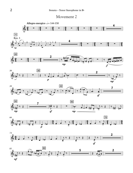 Sonata for Alto Saxophone, Op. 29 - Bb Tenor Saxophone