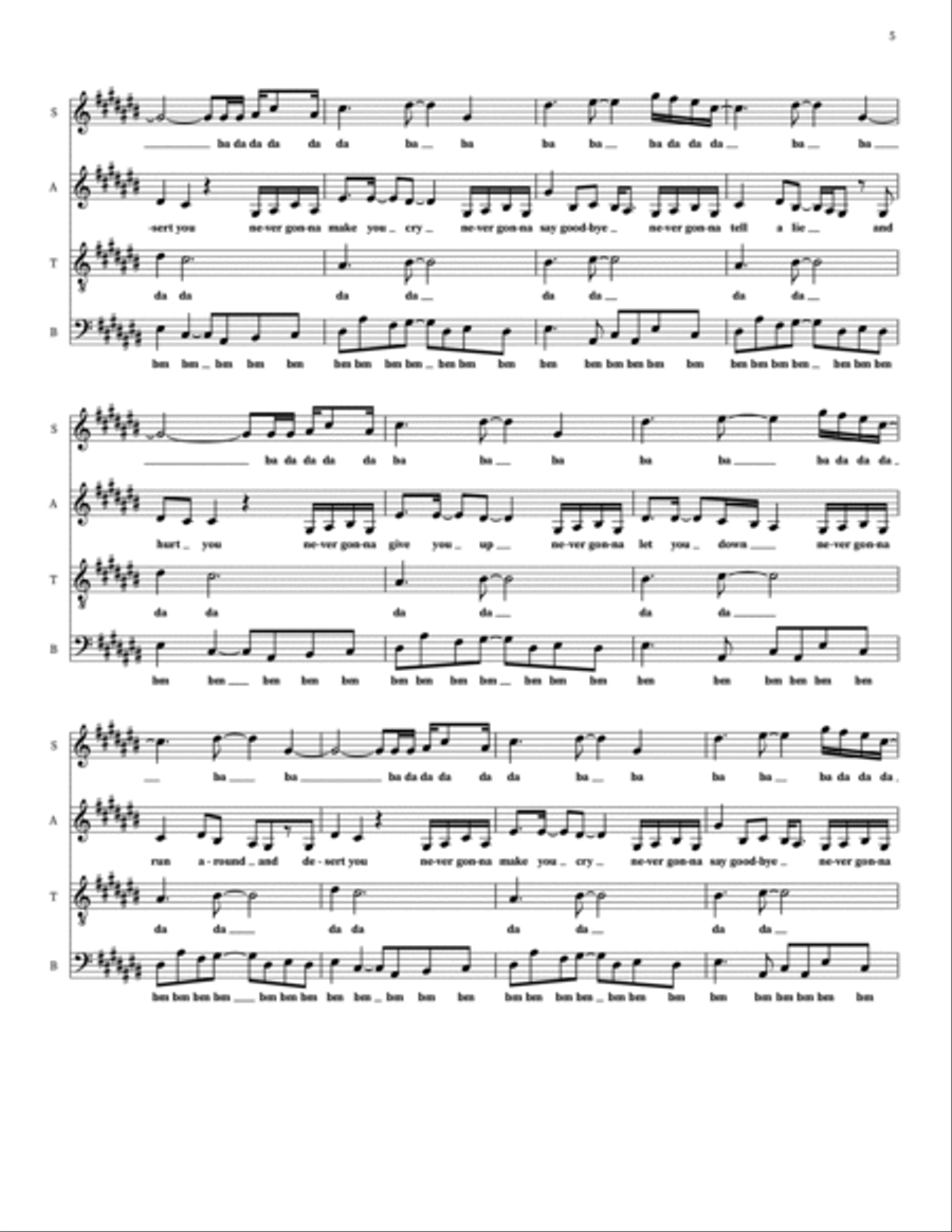 Never Gonna Give You Up 4-Part scores gallery preview page 5