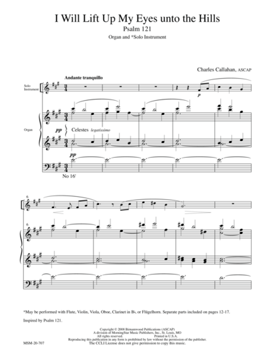 Psalm 121: I Will Lift up My Eyes unto the Hills Organ scores gallery preview page 1