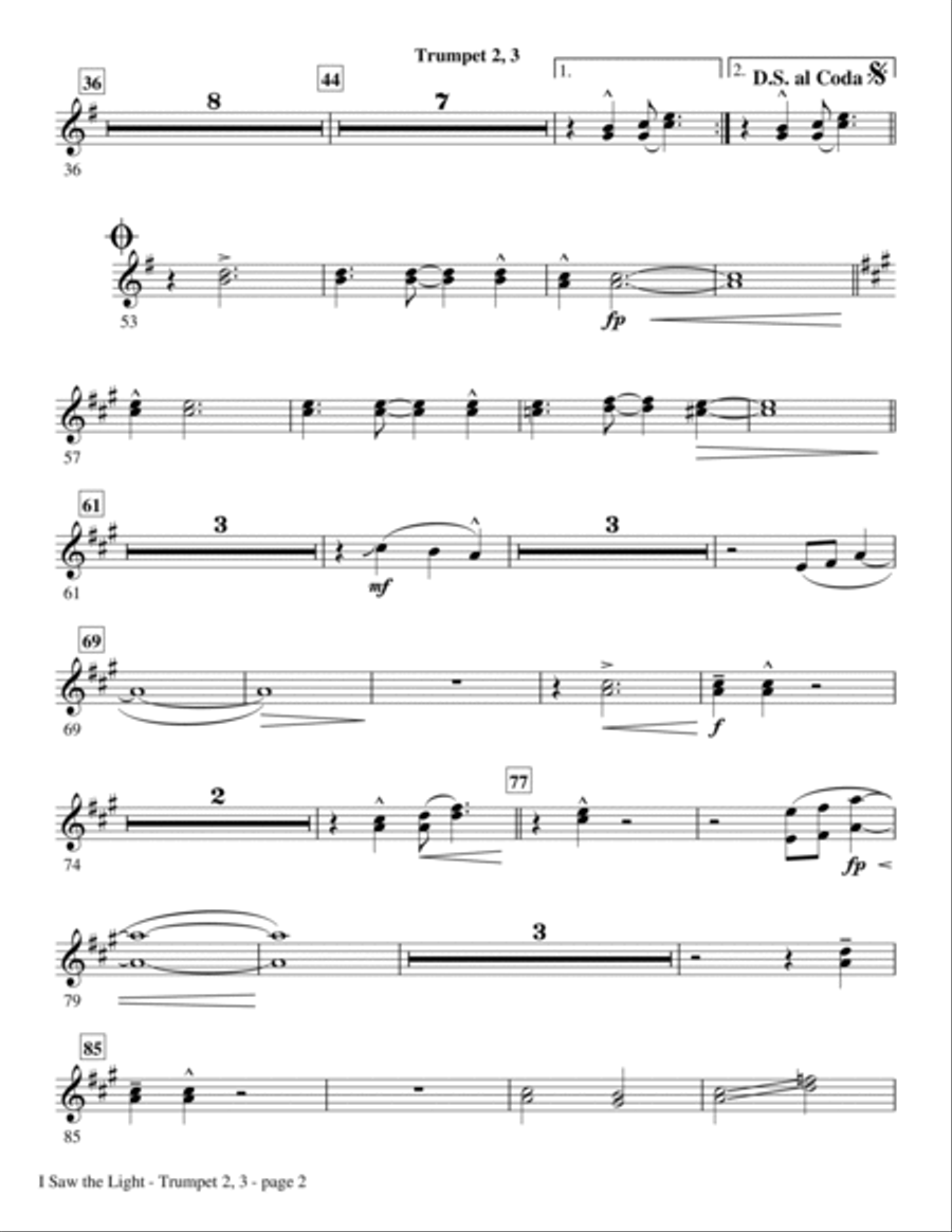 I Saw The Light - Bb Trumpet 2,3 Choir scores gallery preview page 2
